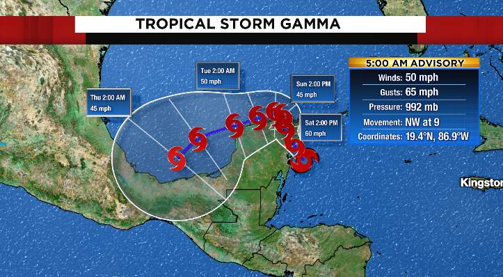 Tropical Storm Gamma forms in Caribbean, heavy rain coming to Central Florida