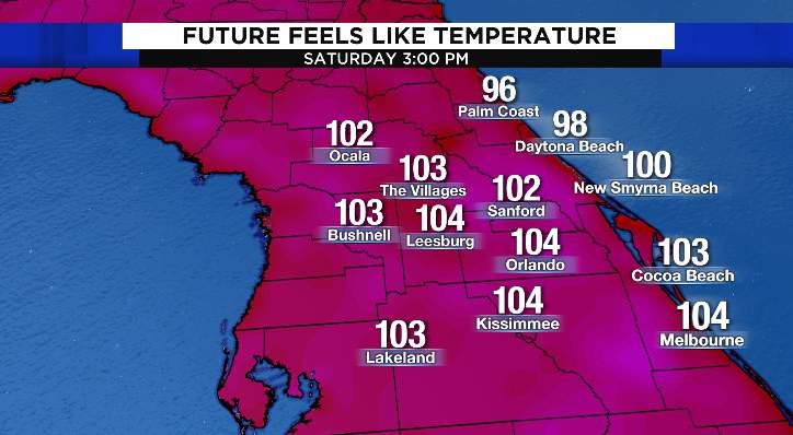 Feeling like 105 across Central Florida, lower storm chances Saturday