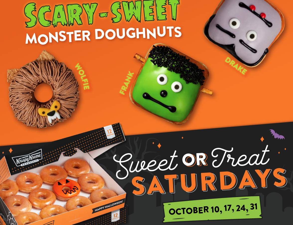 Buy 1 dozen doughnuts, get 1 for $1 at Krispy Kreme on Saturdays in October