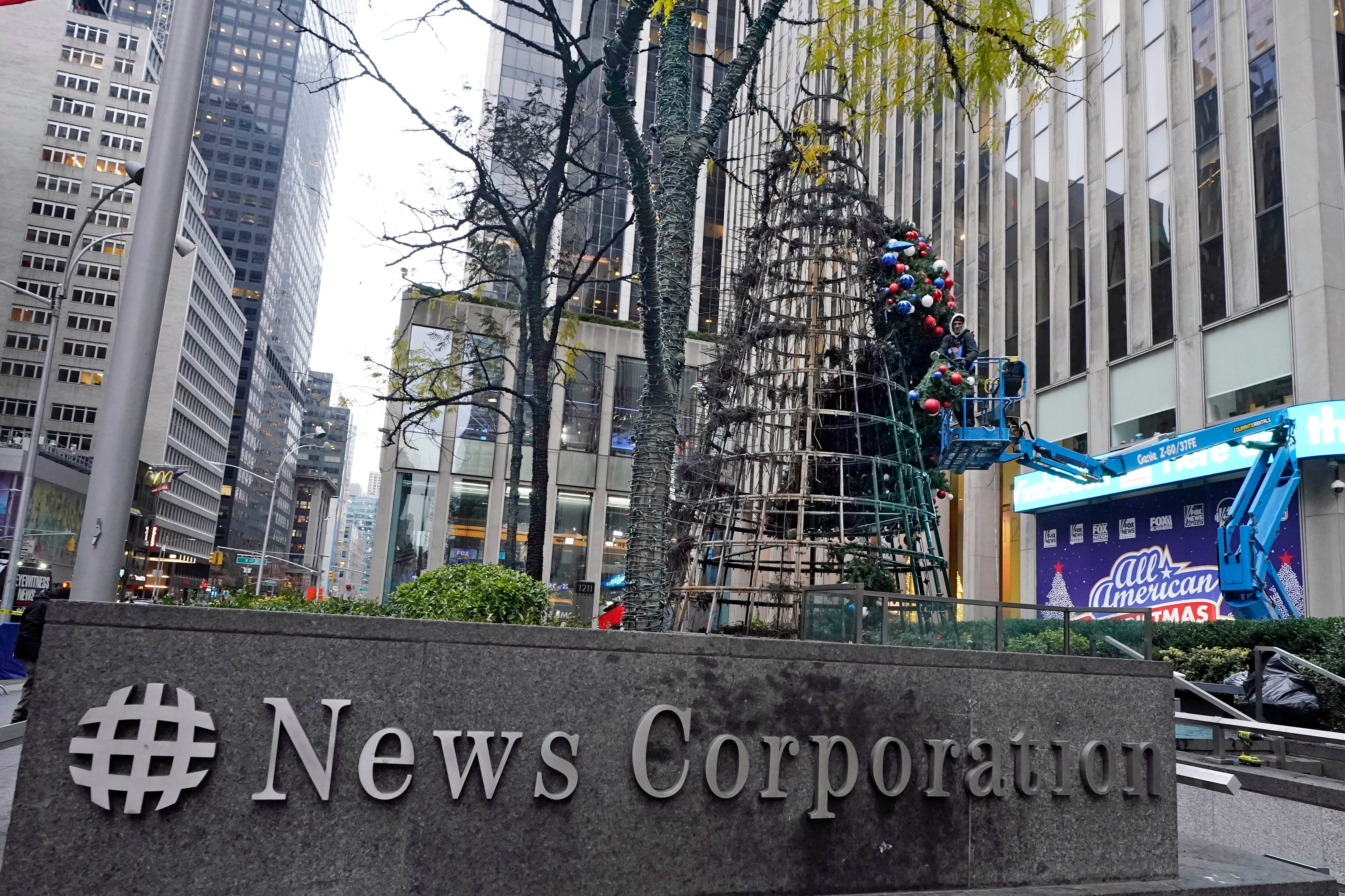 Giant Christmas tree outside Fox News headquarters set afire