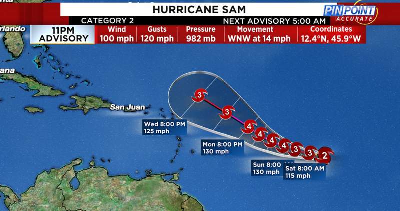 CONE, MODELS, SATELLITE: Hurricane Sam expected to become Category 4 storm