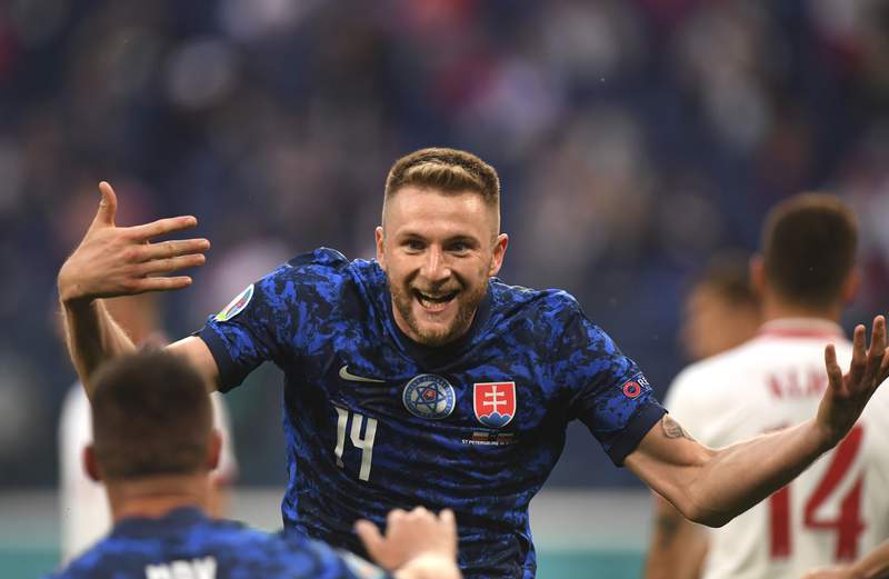 The Latest: Skriniar scores, Slovakia beats Poland 2-1