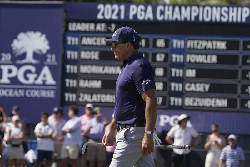 The Latest: Mickelson makes history at PGA Championship