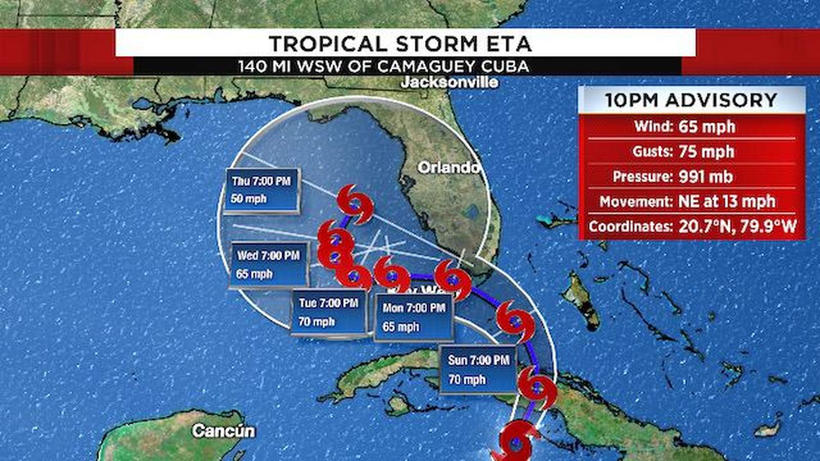 TRACK, MODELS, MORE: Eta strengthens into tropical storm