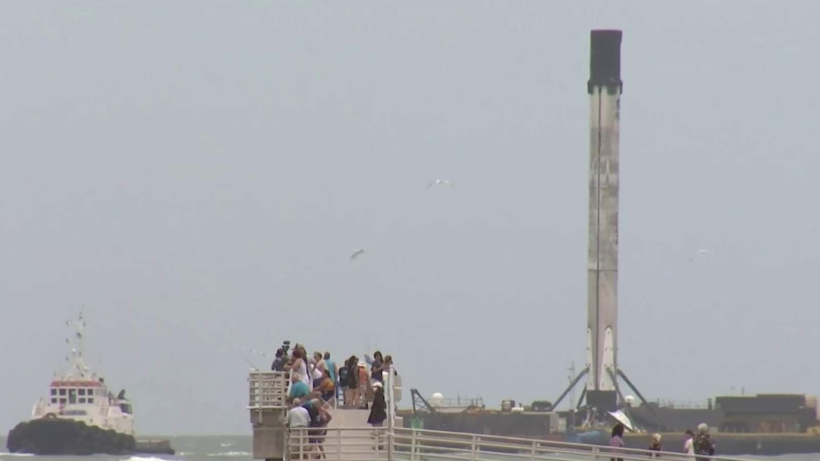 Falcon 9 booster used to launch NASA astronauts arrives at Port Canaveral