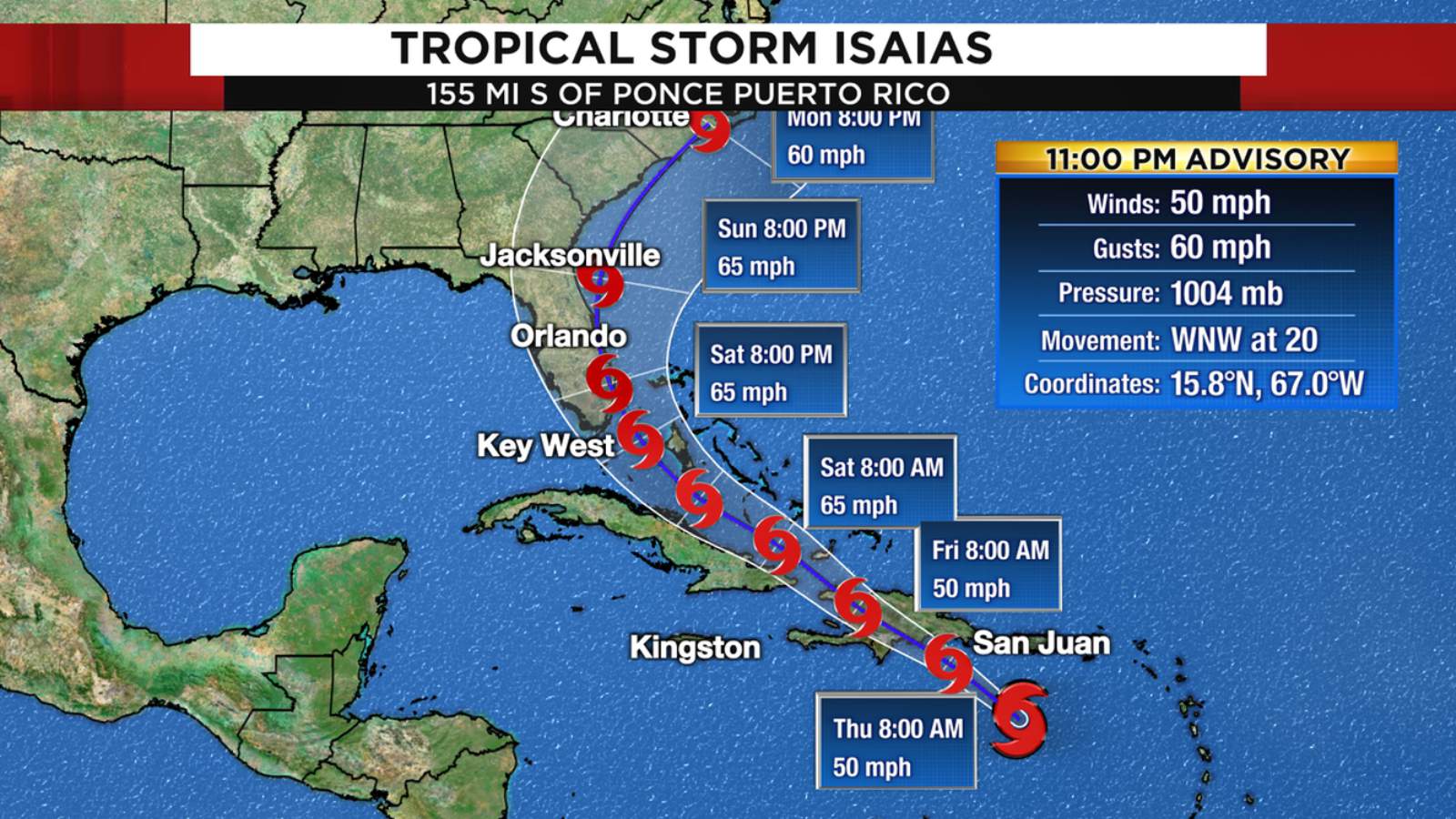 Tropical Storm Isaias becomes ninth named storm of year