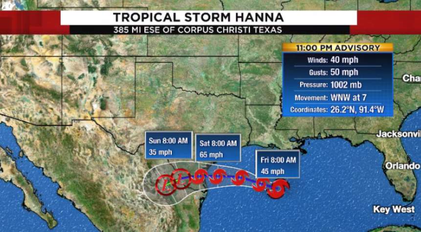 Tropical Storm Hanna becomes first hurricane of 2020