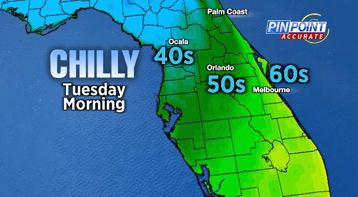Coolest air of the season blasts into Central Florida Sunday night