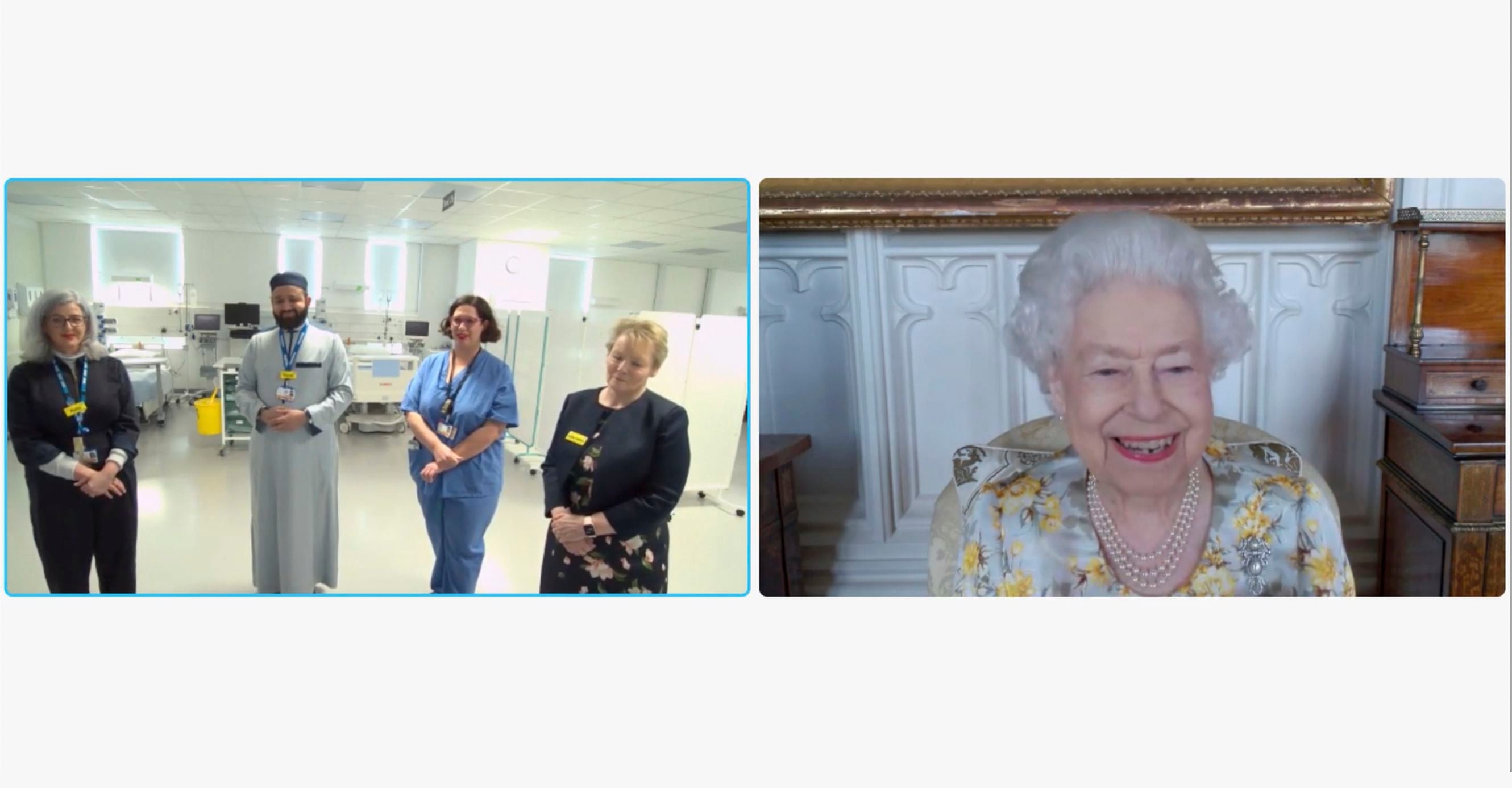 Queen chats with COVID-19 patients, nurses at UK hospital
