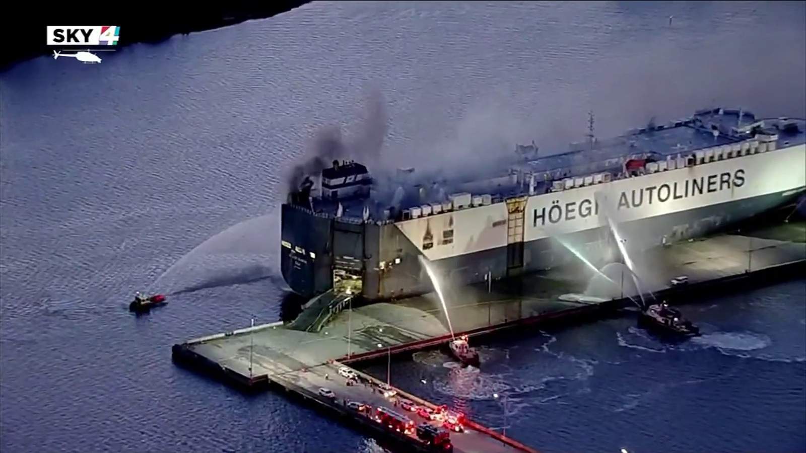 Firefighters injured in blast while battling fire aboard cargo ship