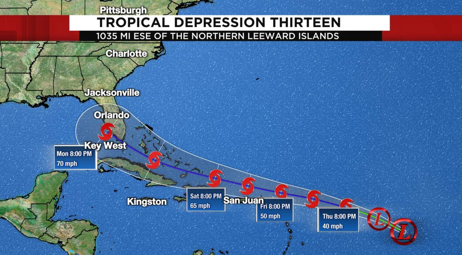 Florida in cone of Tropical Depression 13