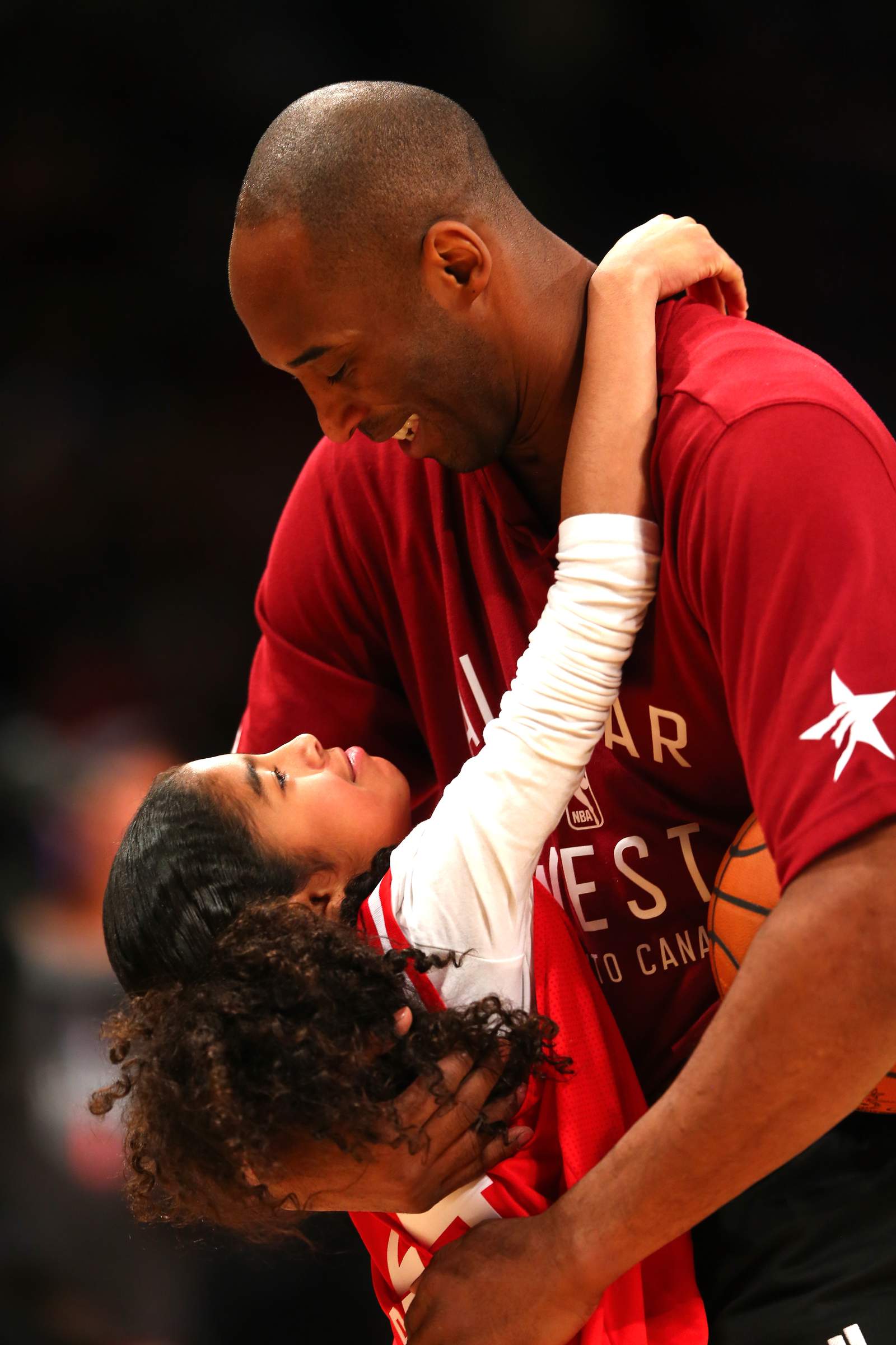 Kobe Bryant warms up with daughter Gianna Bryant during the NBA All-Star Game 2016 at the Air Canada Centre in Toronto.