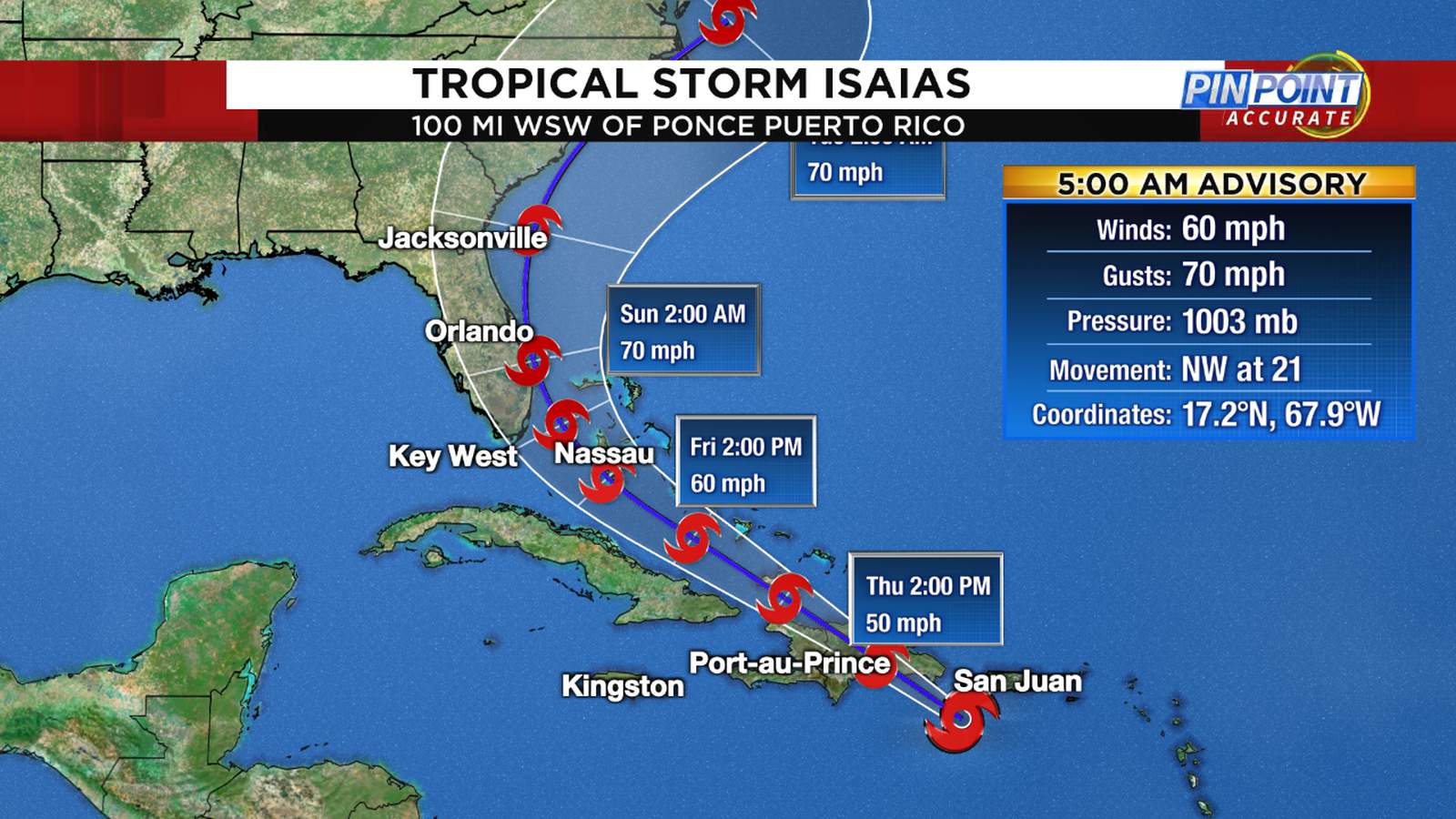 WATCH LIVE: Forecast cone, computer models and updates for Tropical Storm Isaias
