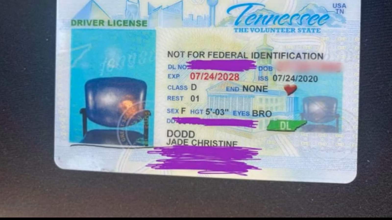 Tennessee woman gets ID with photo of chair on it
