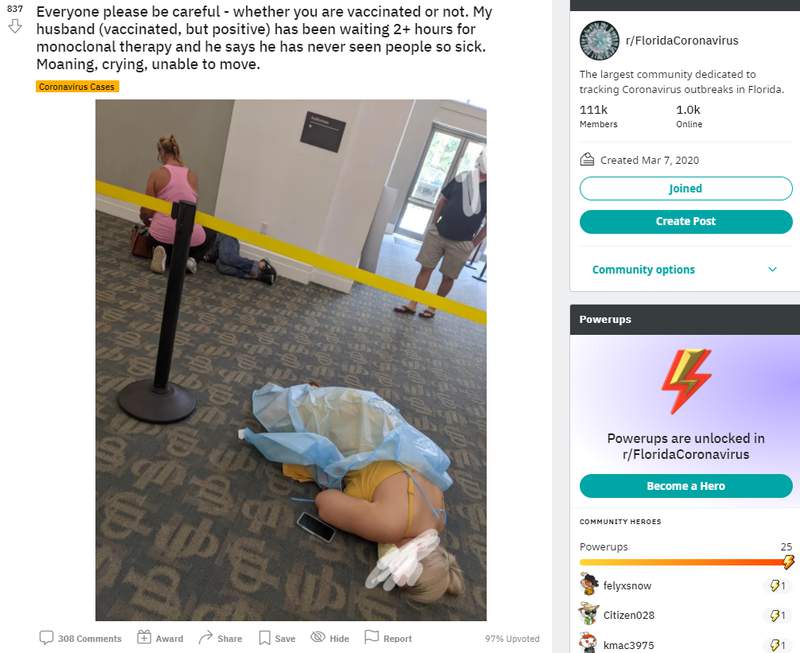 Woman seen on floor of Florida monoclonal treatment site ‘couldn’t stand at all’