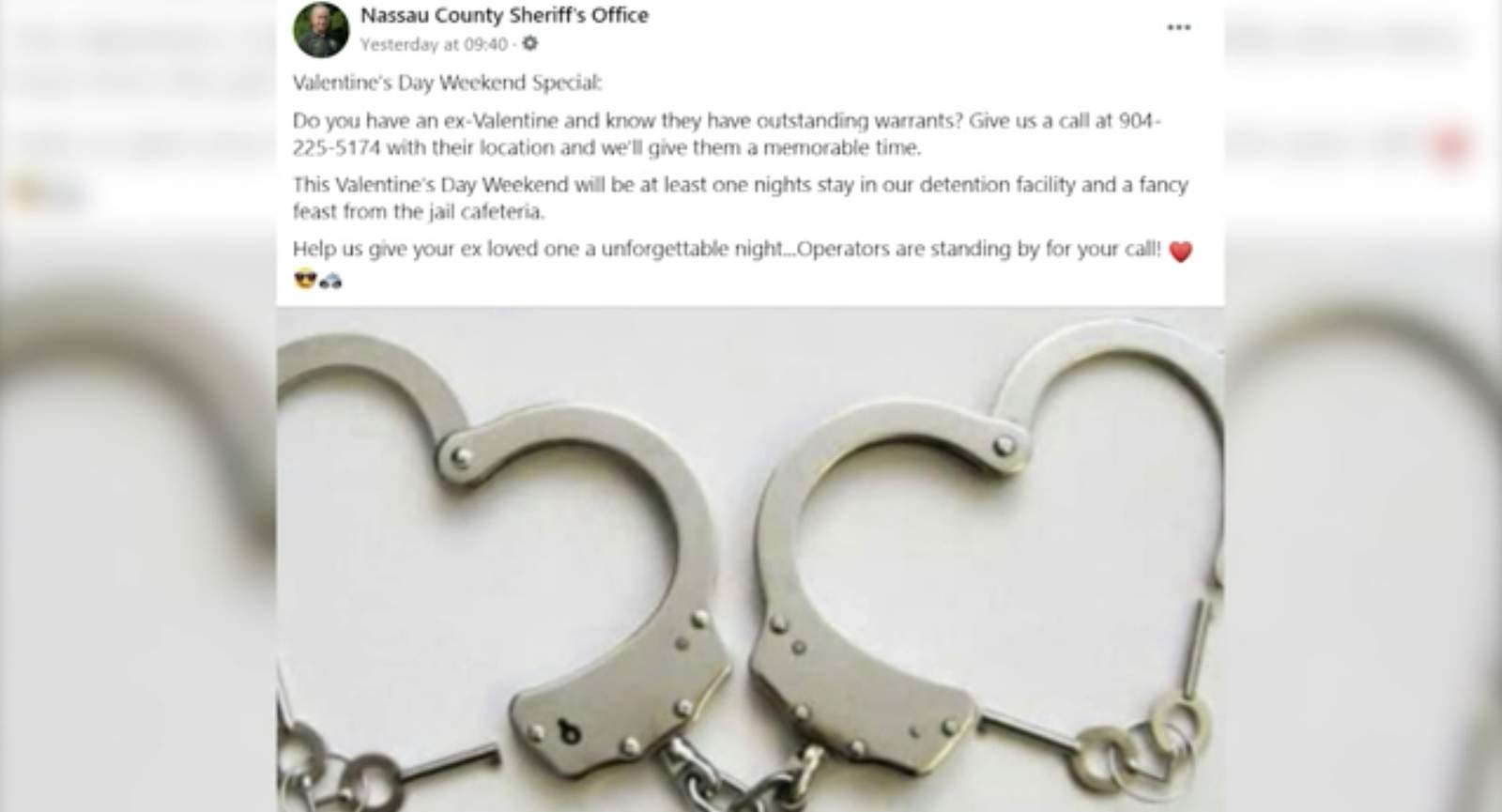 Bitter? Florida Sheriff offered to arrest your ex for Valentine’s Day