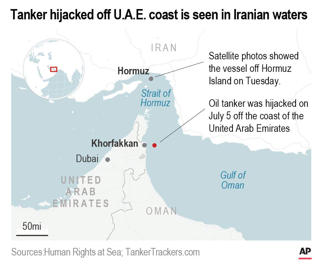 UN agency: US-sought tanker 'hijacked' off UAE now in Iran