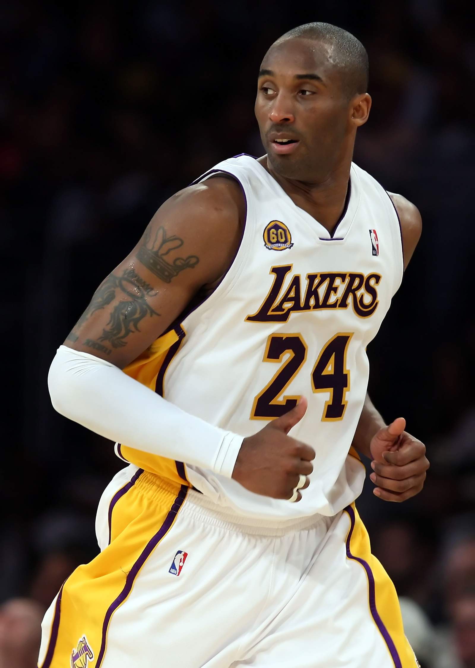 Kobe Bryant runs up court in the second quarter against the Denver Nuggets in Game 1 of the 2008 Western Conference Quarterfinals in LA.