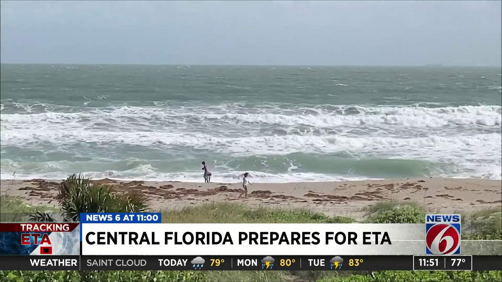 Tropical storm ETA is churning waves along the Florida coast